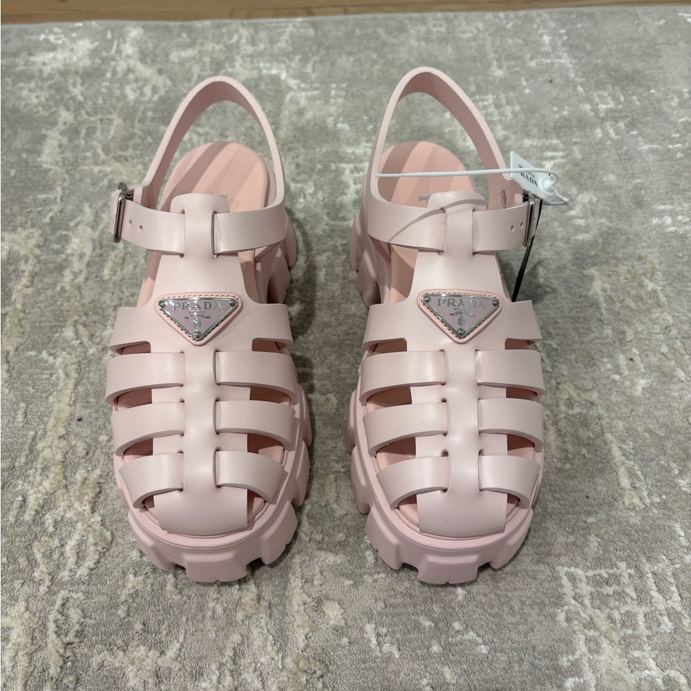 Prada Pink Leather Sandals with Woven Design